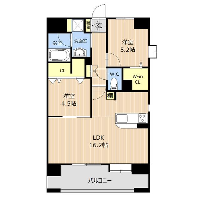 グランシャリオ新町(2LDK/7階)の間取り写真