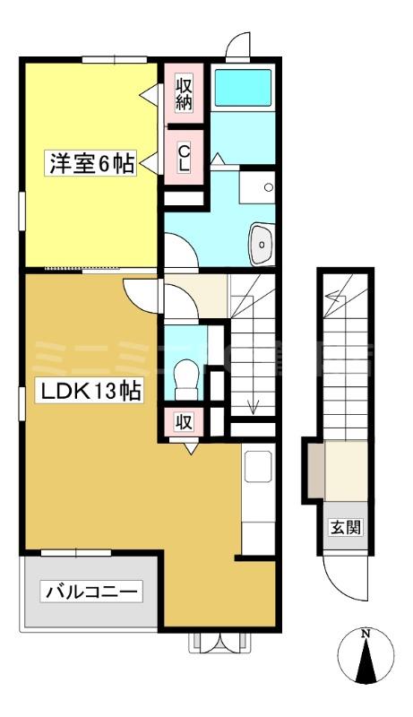 ヴァンベール(1LDK/2階)の間取り写真
