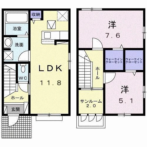 サニーレジデンスB(2LDK/1階)の間取り写真