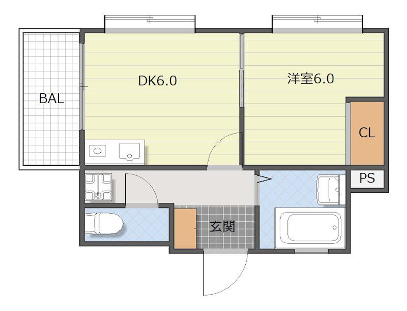 アルシュアベニール城野(1DK/5階)の間取り写真