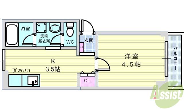 マイウェイ刀根山(1K/1階)の間取り写真