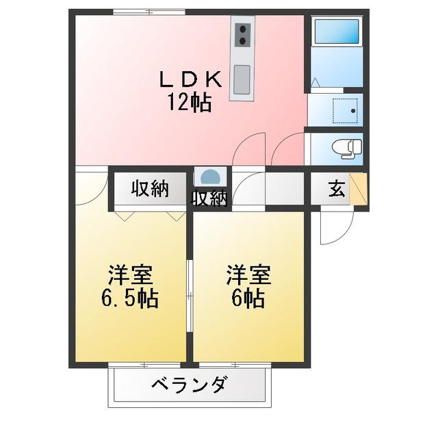 サンヴィレッジ割田 A棟(2LDK/2階)の間取り写真