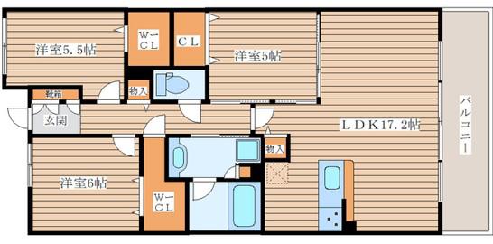 デュオヒルズ仙台花京院ザ・タワー(3LDK/10階)の間取り写真