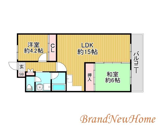 フィアスコート百舌鳥陵南(2LDK/4階)の間取り写真