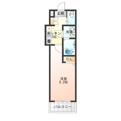 アッシュメゾン花園町III(1K/2階)の間取り写真