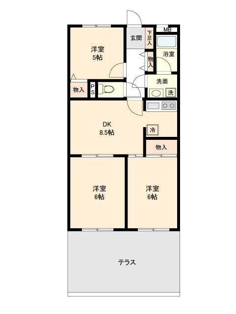 茅ヶ崎ダイカンプラザ(3DK/1階)の間取り写真