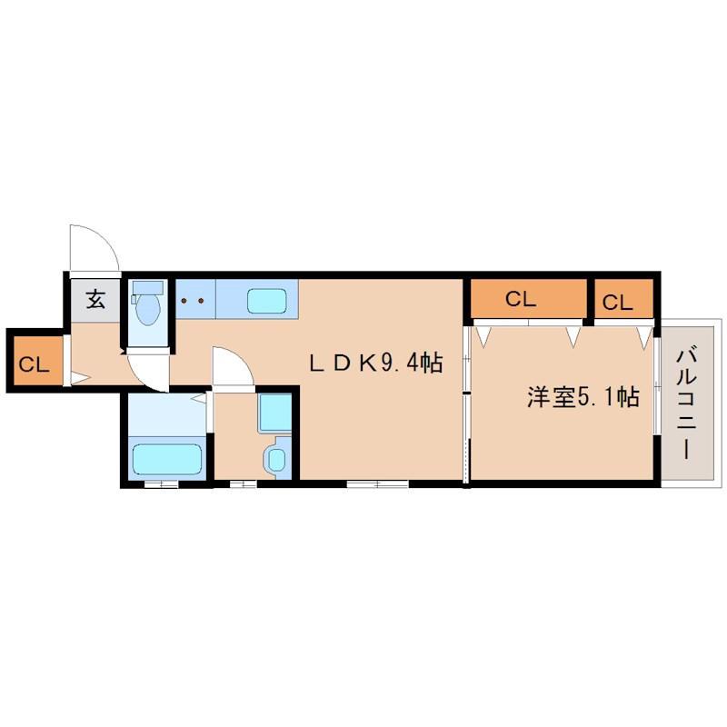 クリエオーレ東大物町(1LDK/2階)の間取り写真