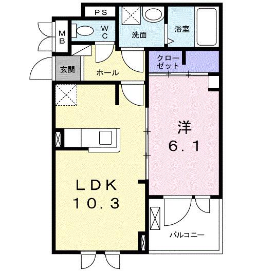 グランデ28(1LDK/2階)の間取り写真