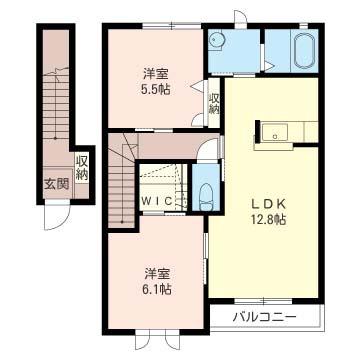 ディアコートA棟(2LDK/2階)の間取り写真