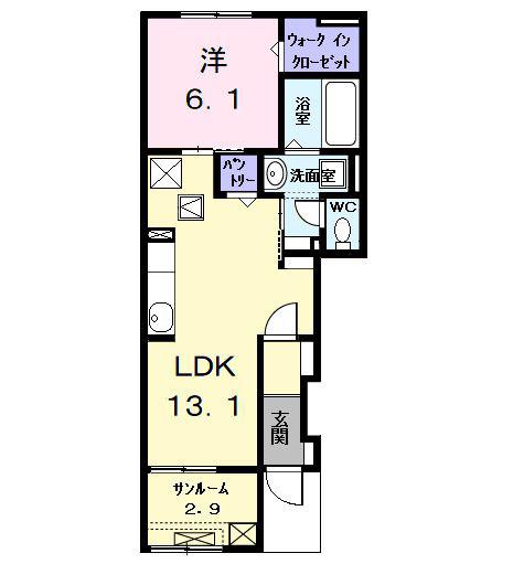 カーサみやびX(1LDK/1階)の間取り写真