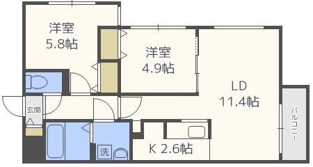 ブランシャール桑園(2LDK/3階)の間取り写真