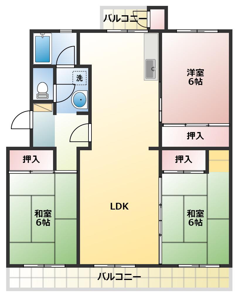 湘南長沢グリーンハイツ7-6号棟(3LDK/5階)の間取り写真