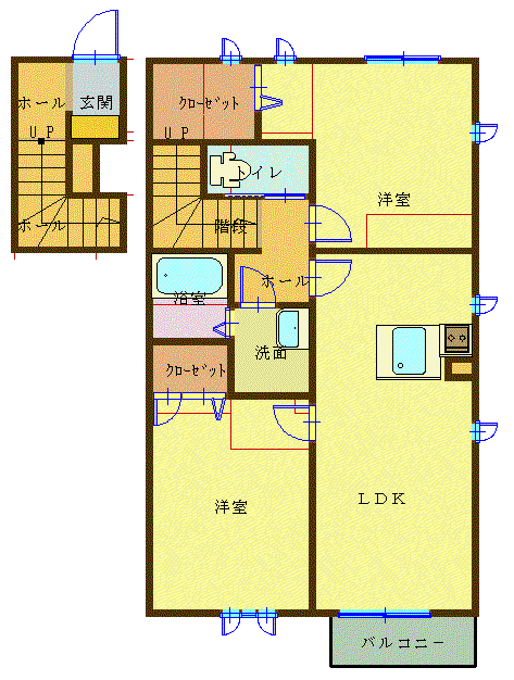ラ・グラシューズ B(2LDK/2階)の間取り写真