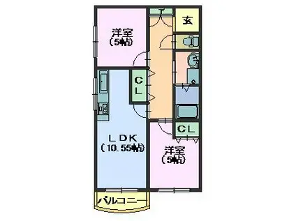 鹿子マンション(2LDK/3階)の間取り写真