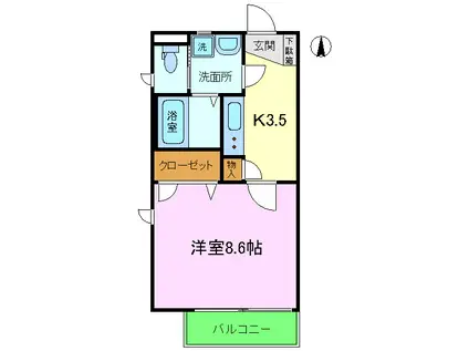 第5紅花園ハイツ(1K/2階)の間取り写真