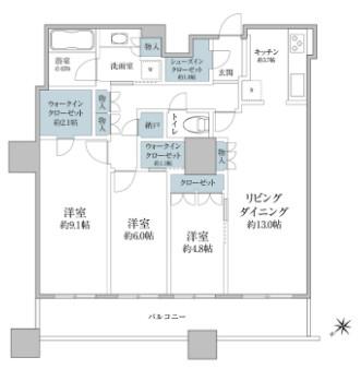 ザ・パークハウス西新宿タワー60(3SLDK/49階)の間取り写真