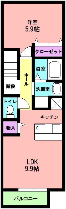 リスメゾンY(1LDK/2階)の間取り写真