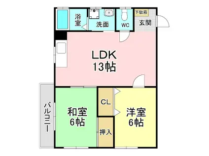 コーポ浅倉II(2LDK/3階)の間取り写真