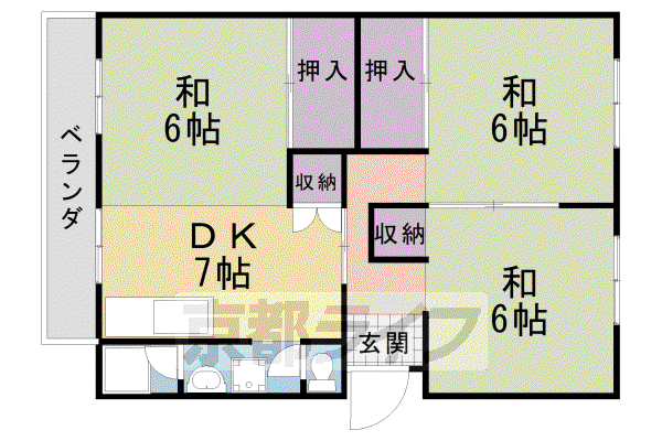 洛西北福西市営 若者子育て応援 ことこと(3DK/4階)の間取り写真