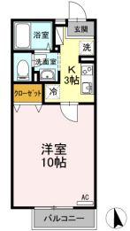 秋桜 B棟(1K/1階)の間取り写真