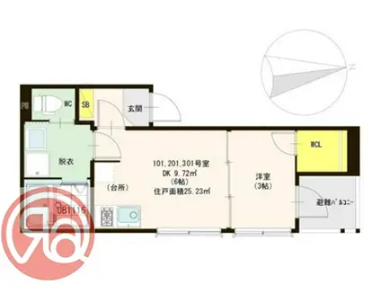 ハーモニーテラス泉尾(1DK/3階)の間取り写真