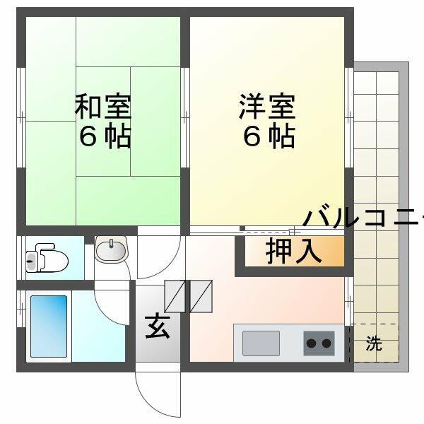 屋島マンション(2DK/2階)の間取り写真