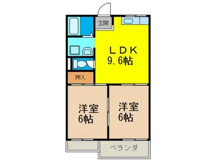 グランビューB棟(2LDK/1階)の間取り写真