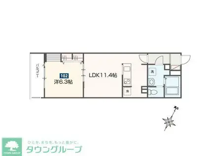 MELDIA福生III(1LDK/1階)の間取り写真