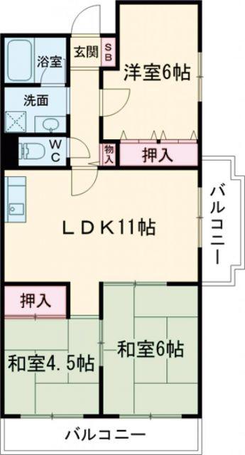 フローラル生駒(3LDK/3階)の間取り写真
