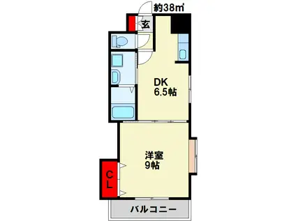 フリーエントUT(1DK/6階)の間取り写真