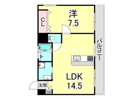 親和マンション(1LDK/1階)の間取り写真