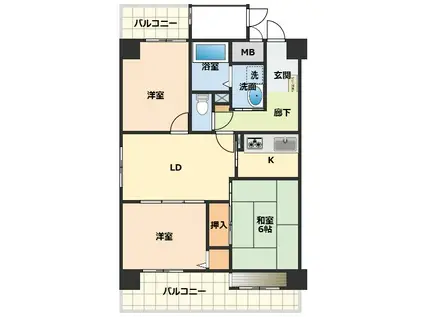 ライオンズマンション和歌山三木町(3LDK/5階)の間取り写真