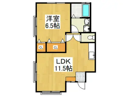 旭が丘ハイツ(1LDK/2階)の間取り写真