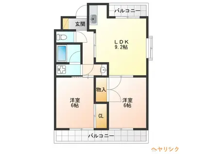 坂井戸マンション(2DK/4階)の間取り写真