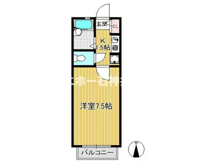 わかおハイツ3(1K/2階)の間取り写真
