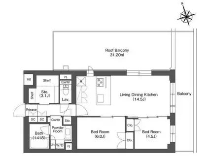 ルーウェ東大泉(2LDK/4階)の間取り写真