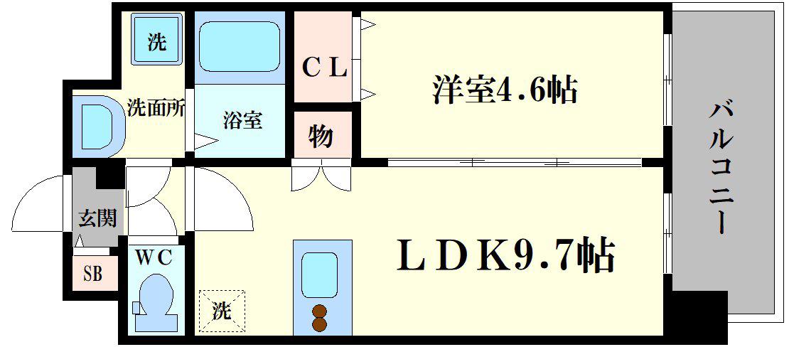 プレサンス四天王寺前夕陽ケ丘(1LDK/4階)の間取り写真
