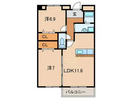 ソレイユ アリセ(2LDK/2階)の間取り写真