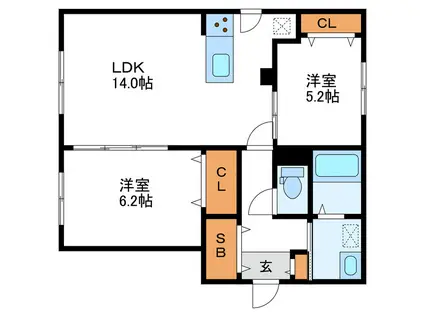 GLACIA N32 グレイシアN32(2LDK/1階)の間取り写真