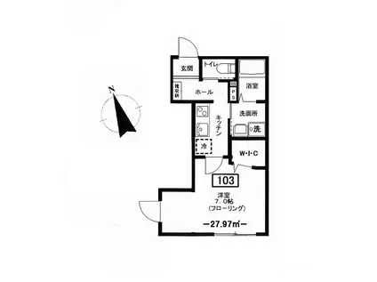 メゾンブラッシュ代々木上原(1K/1階)の間取り写真