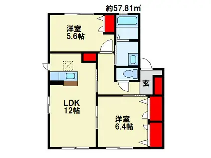 咲ら小路II C棟(2LDK/2階)の間取り写真