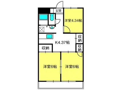 東町グリーンビラ(3K/2階)の間取り写真