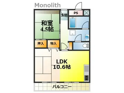 鶴山台2号棟(1LDK/3階)の間取り写真