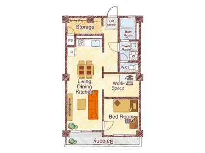 リルームス大津町(1LDK/3階)の間取り写真