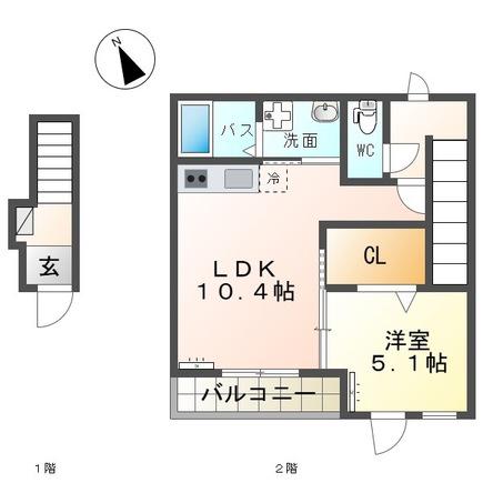 グランバレーII(1LDK/2階)の間取り写真