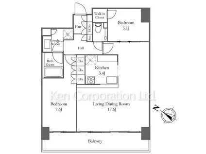 ブランズタワーみなとみらい(2LDK/17階)の間取り写真