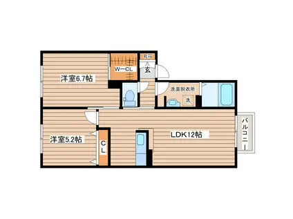 シャーメゾン永岡(2LDK/2階)の間取り写真