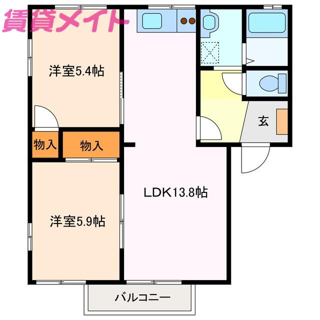 エスポアールMIDA A(2LDK/1階)の間取り写真