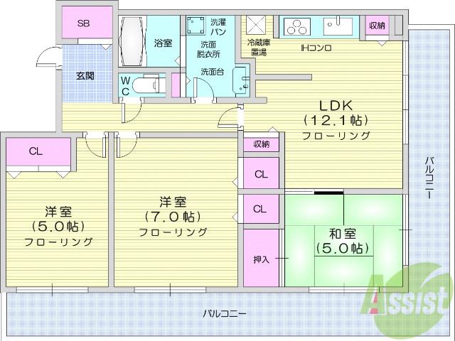 レジディアタワー仙台(3LDK/9階)の間取り写真