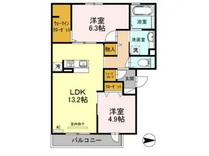 ソレイユ八尾(2LDK/2階)の間取り写真